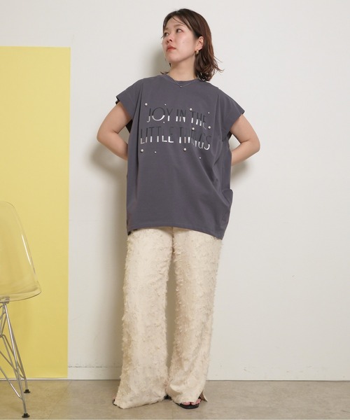 palm RICHE tシャツ パールビジュー付き シルケット天竺使用