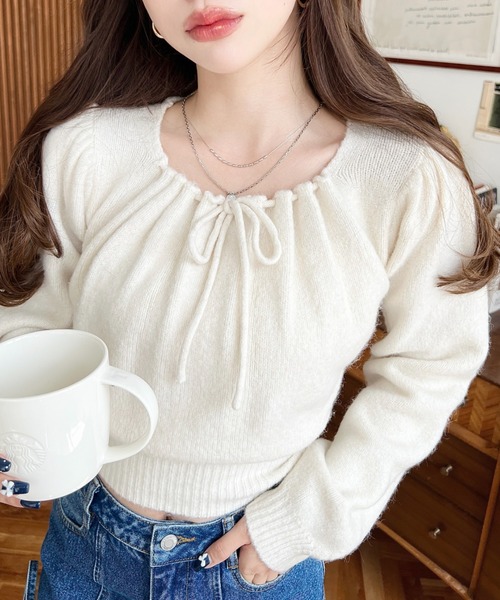 【新品未開封】Rady ♥︎ギャザーニットトップス Mサイズ moment+ ニット セーター ギャザーリボンミックスニットプルオーバー