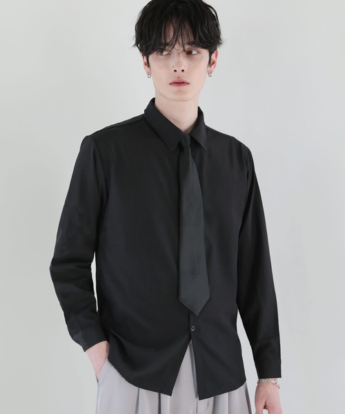ASTRONOMY シャツ 「2点セット」ネクタイ付きドレープ長袖シャツ