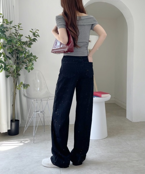 Ada. ワイドパンツ ジーンズ デニム デニムパンツ ラメストーン