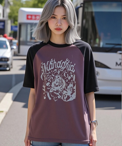 tシャツ 「mahagrid/マハグリッド」ROSE RAGLAN TEE PURPLE /ローズラグラン Tシャツ レディース