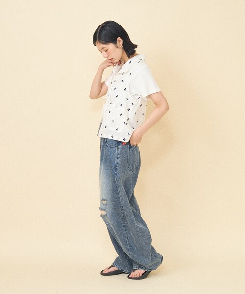 FREAK'S STORE ベスト ジレ インド 小花刺繍 襟付きリボンベスト