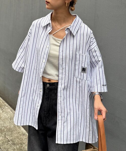 ブラウス シャツ 「ユニセックス」コード刺繍オーバーシャツ レディース メンズ Discoat ブラウス シャツ 「ユニセックス」手書き刺繍オーバー