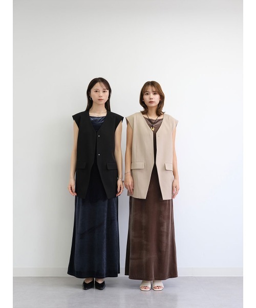 Reurie' ベスト ジレ オリジナルオーバーノーカラージャケット