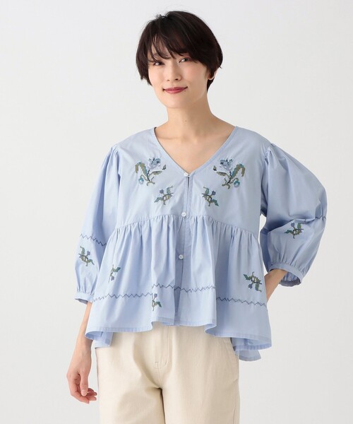Afternoon Tea ブラウス シャツ 刺繍Vネックブラウス/MAISON