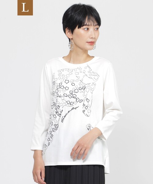 tシャツ 「L」「WEB・一部店舗限定」「接触冷感」「ウォシャブル」パンサーエンブロイダリー七分袖カットソー レディース