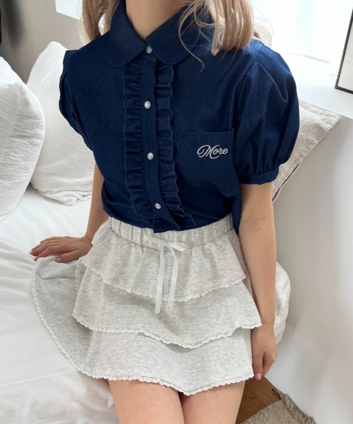 ブラウス シャツ 刺繍フリルブラウス レディース