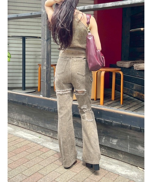 EVRIS(エヴリス) パンツ ダメージフレアパンツ レディース EVRIS(エヴリス) パンツ ダメージフレアパンツ レディース