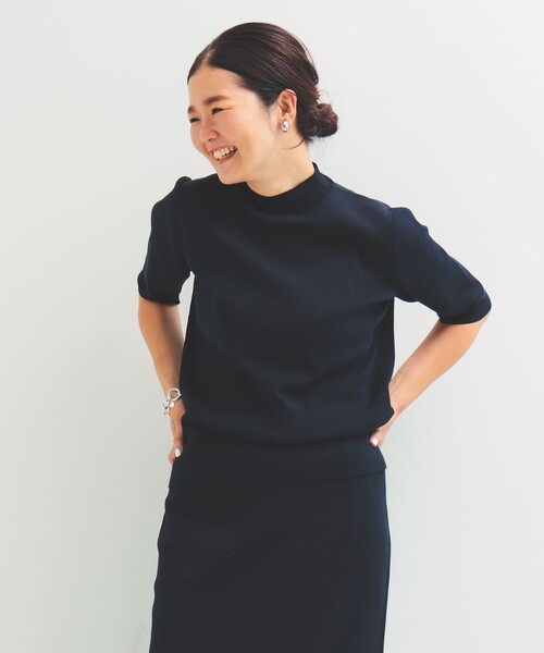 Demi-Luxe BEAMS◆ニット・セーター(厚手)/FREE/ウール/ネイビー Demi-Luxe BEAMS ニット セーター シンプル モックネック .M
