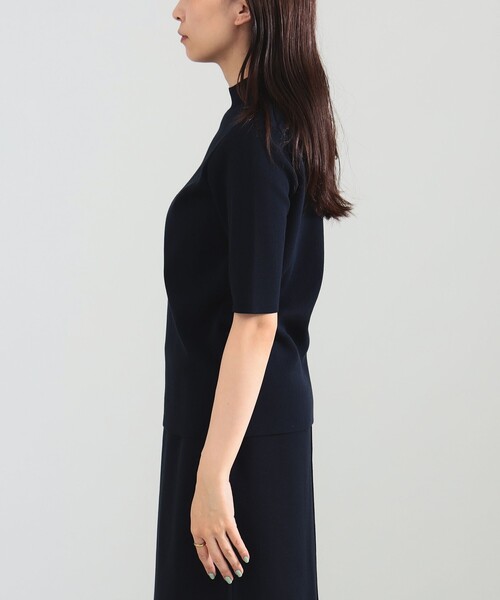 Demi-Luxe BEAMS◆ニット・セーター(厚手)/FREE/ウール/ネイビー デミルクスビームス】クルーネックワッフル編みニットセーター M