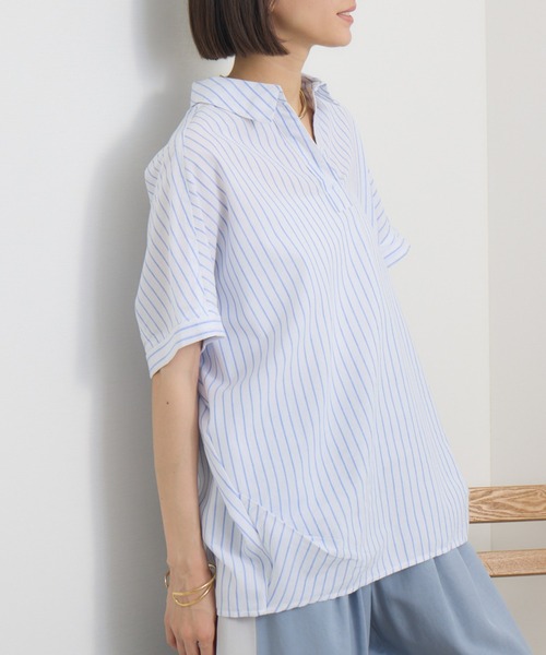 ブラウス シャツ 「PILLINI/ピリーニ」「吸水速乾/UVカット/抗菌防臭/洗濯機洗い可」らくケアリネン混シャツ レディース