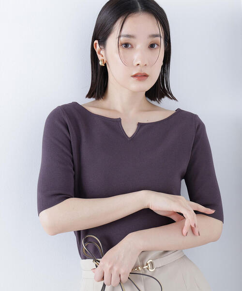 ニット セーター 総針ベーシックシリーズ キーネックニット レディース