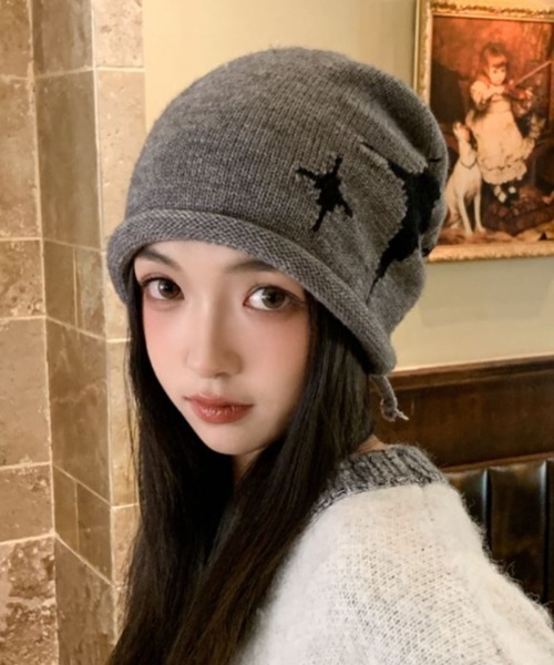 lilful ニット帽 ニットキャップ レディース 韓国風 スターモチーフ