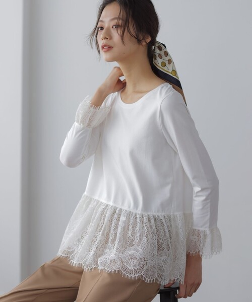 組曲（KUMIKYOKU） tシャツ レースコンビ ロングTシャツ レディース