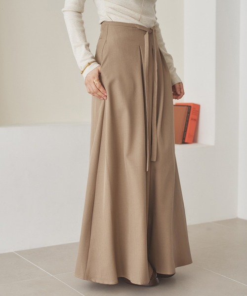 スカート LONG SKIRT ロング スカート inverted pleats ribbon long skirt /インバーテッド