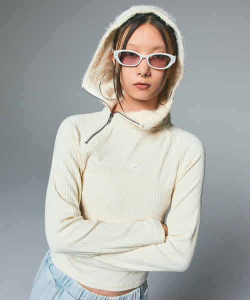 X-girl（エックスガール） パーカー HAIRY HOODED HALF ZIP TOP