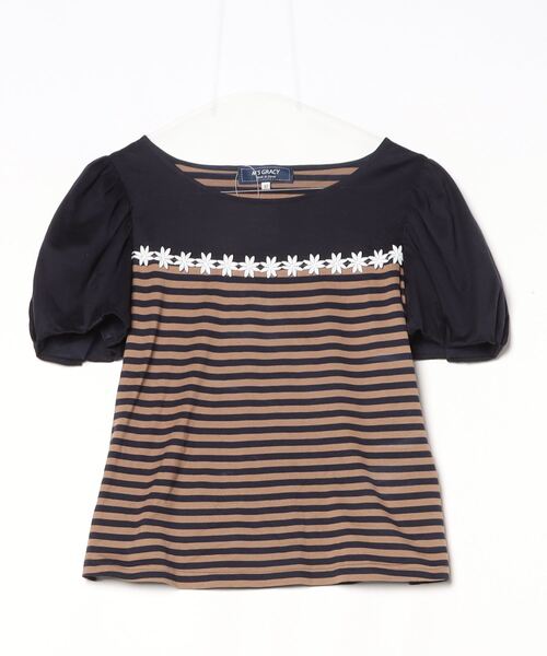 M'S GRACY（エムズグレイシー） ボーダー柄半袖カットソー 40 ネイビー