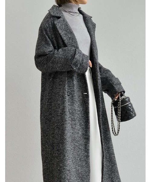 「Re:EDIT」 チェスターコート MEDIUM ブラック×ホワイト レディース_画像4