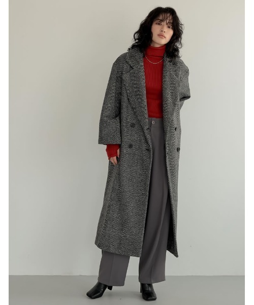 「Re:EDIT」 チェスターコート MEDIUM ブラック×ホワイト レディース_画像9