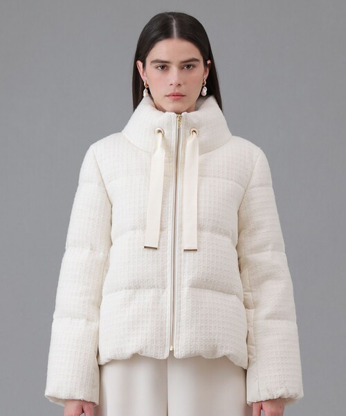 美品　ANAYI　ツイード生地　ダウンコート　ミドル丈　比翼仕立て　36 ANAYI（アナイ） ダウンコート ダウンジャケット ラティスツイード