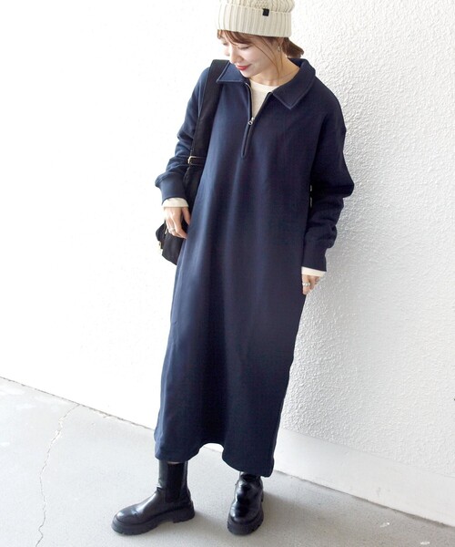 SHIPS any 「SHIPS any」 長袖ワンピース ONE SIZE ネイビー