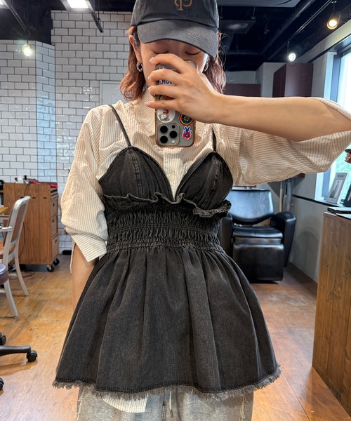 room153 ブラウス シャツ デニムラッフルビスチェ レディース