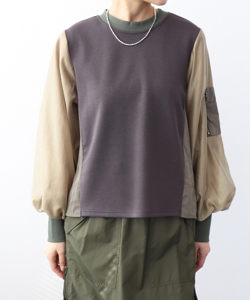 tシャツ MA-1ライクポンチ異素材トップス レディース