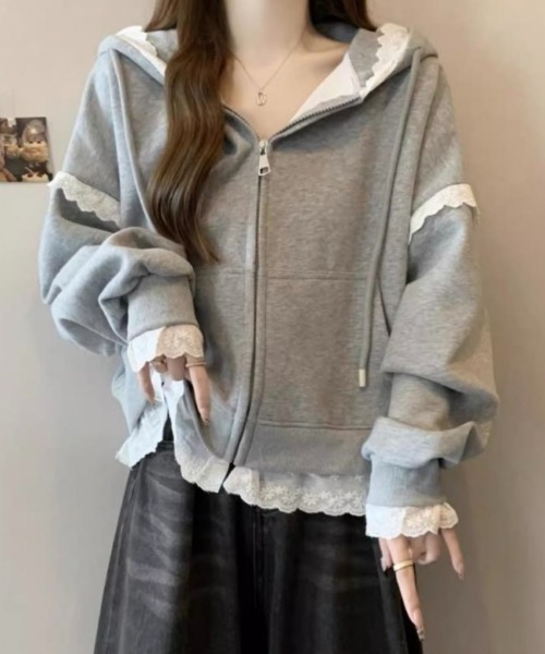 「LADY LIKE」 ジップアップパーカー M ネイビー レディース_画像7