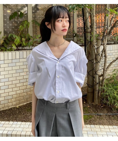 ブラウス シャツ タックスリーブショートスリーブシャツ / Tuck-Sleeve Short Sleeve Shirt レディースの画像