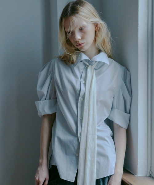 ブラウス シャツ タックスリーブショートスリーブシャツ / Tuck-Sleeve Short Sleeve Shirt レディースの画像