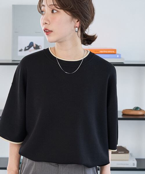 新品 Theory Aライン半袖ニット FREAK'S STORE（フリークスストア） tシャツ 限定展開 配色ライン 半袖