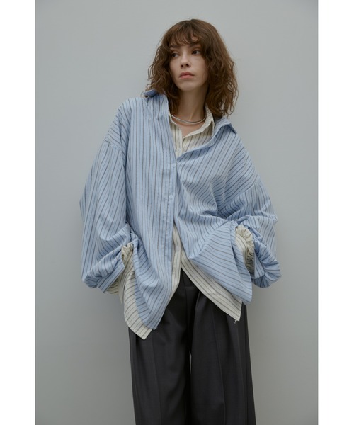 ANF.MUU ブラウス シャツ ボリュームスリーブストライプシャツ