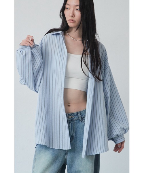 ANF.MUU ブラウス シャツ ボリュームスリーブストライプシャツ