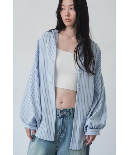 ANF.MUU ブラウス シャツ ボリュームスリーブストライプシャツ 