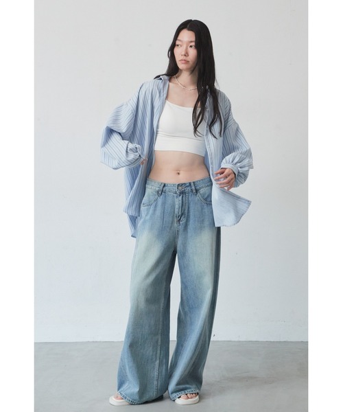 ANF.MUU ブラウス シャツ ボリュームスリーブストライプシャツ