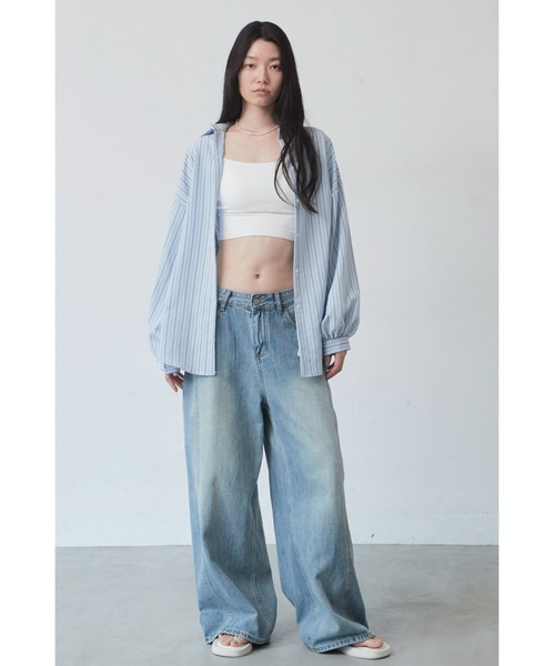 ANF.MUU ブラウス シャツ ボリュームスリーブストライプシャツ