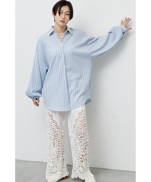 ANF.MUU ブラウス シャツ ボリュームスリーブストライプシャツ