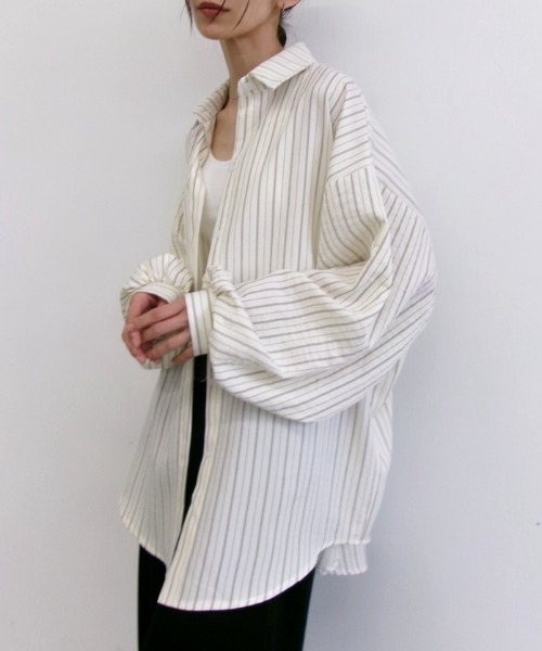 ANF.MUU ブラウス シャツ ボリュームスリーブストライプシャツ 