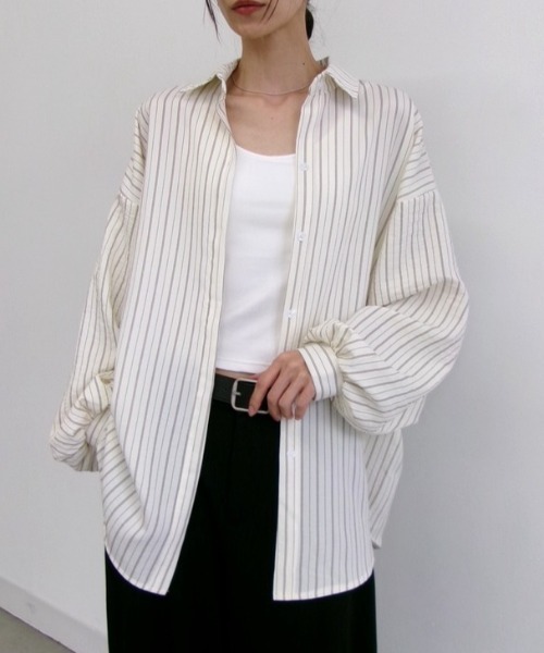 ANF.MUU ブラウス シャツ ボリュームスリーブストライプシャツ