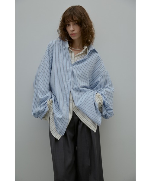 ANF.MUU ブラウス シャツ ボリュームスリーブストライプシャツ
