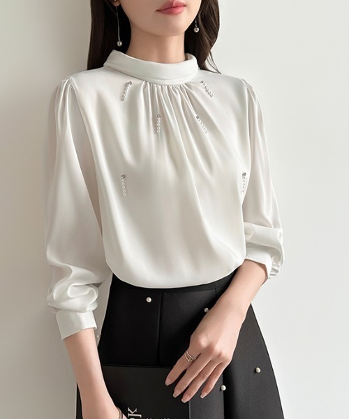 COCOMOMO tシャツ 一枚できちんと華やか パールビジューブラウス