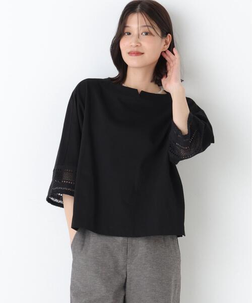 human woman（ヒューマンウーマン） ヘンリーネック tシャツ 袖レース