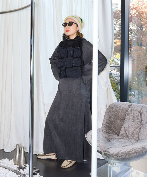 「CITYSHOP」 長袖ワンピース 38 グレー レディース_画像4