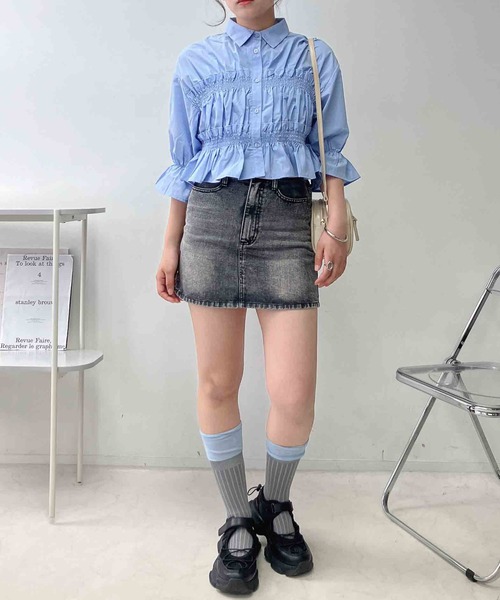AS KNOW AS（アズノゥアズ） デニムスカート シンプル台形ミニスカート