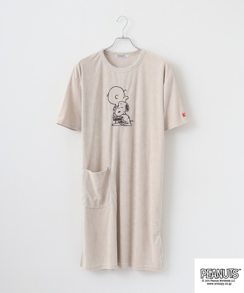 PEANUTS パジャマ ルームウェア スヌーピー パイル 半袖 ルームウェア