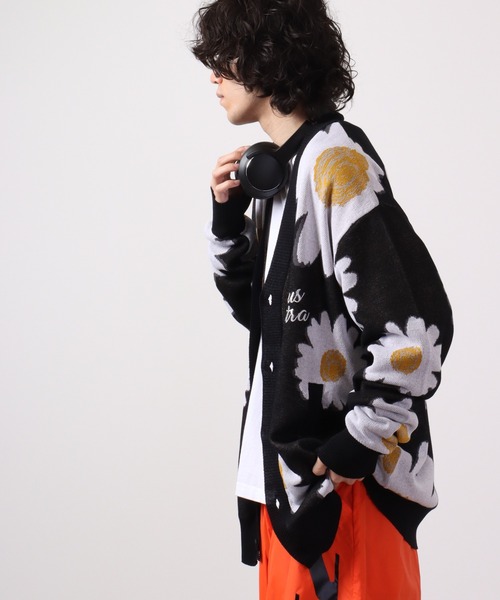 RE730 カーディガン レーヨンニット総柄カーディガン メンズ