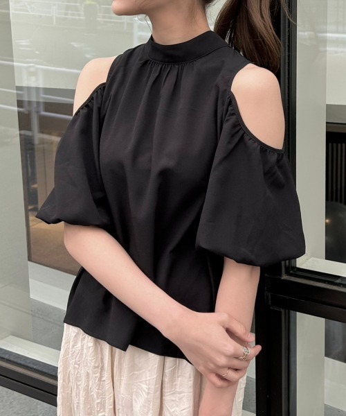 ブラウス シャツ open shoulder ribbon blouse/オフショルリボンブラウス レディース