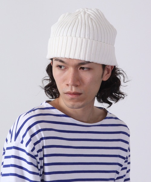 【ファルコネーリ】ホワイト ニットキャップ Fab（ファブ） ニット帽 ニットキャップ リブコットンショートワッチ