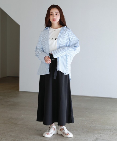 uora ブラウス シャツ オーバーサイズダブルポケットストライプシャツ