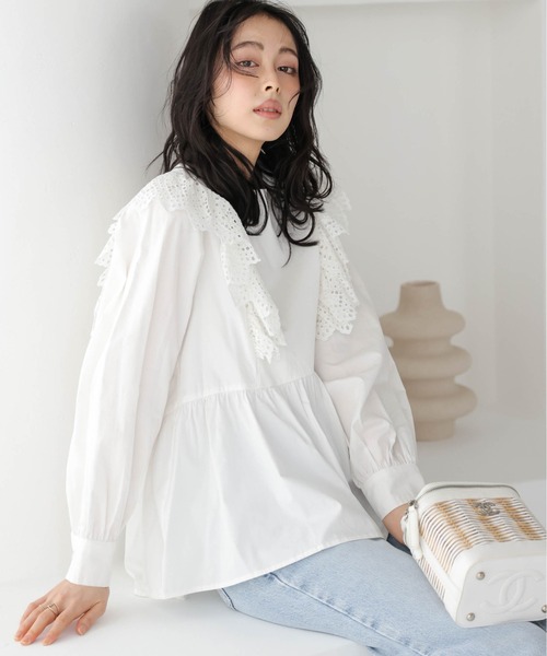 ROCHAS ロシャス　パワーショルダーブラウス コンシャスショルダーブラウス フリルショルダー ブラウス[品番